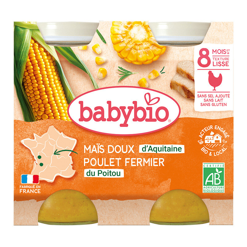 BABYBIO Sladká kukuřice s kuřecím masem 2x200 g