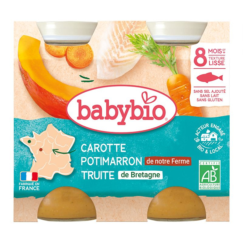 Babybio BIO Mrkev a dýně se pstruhem (2×200g)
