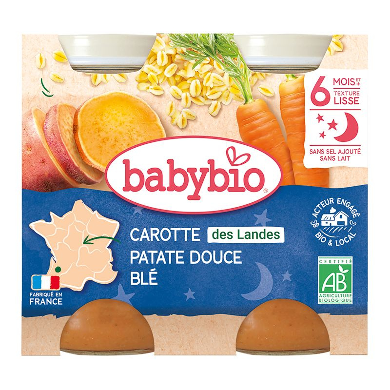 BABYBIO Večerní menu Mrkev se sladkými brambory a pšenicí 2x200 g