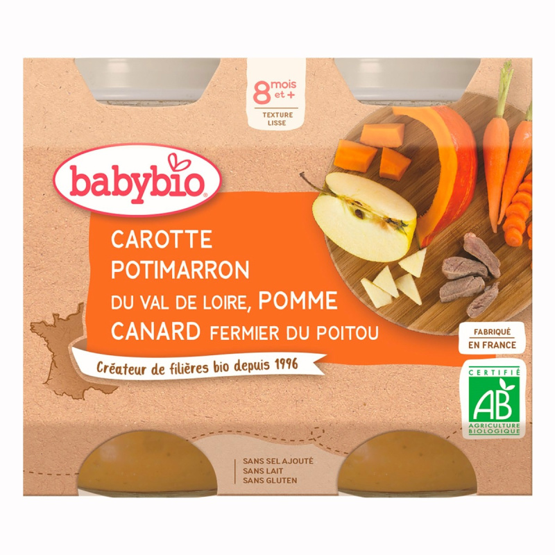 Babybio BIO Mrkev, dýně a jablka s kachním masem (2×200g)