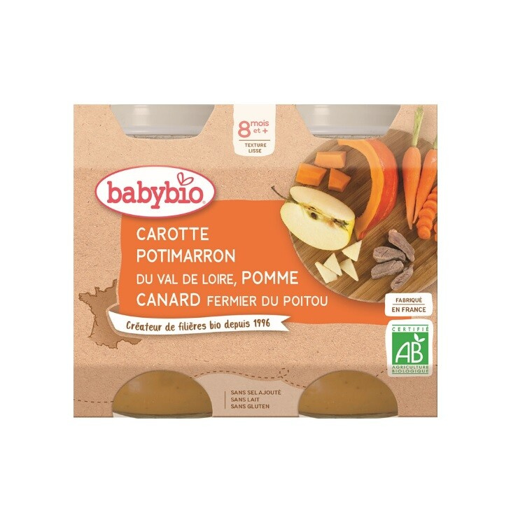 Babybio BIO Mrkev, dýně a jablka s kachním masem (2×200g)