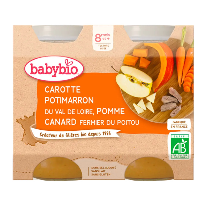 Babybio BIO Mrkev, dýně a jablka s kachním masem (2×200g)