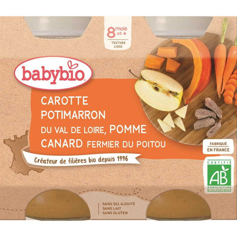 Babybio BIO Mrkev, dýně a jablka s kachním masem (2×200g)