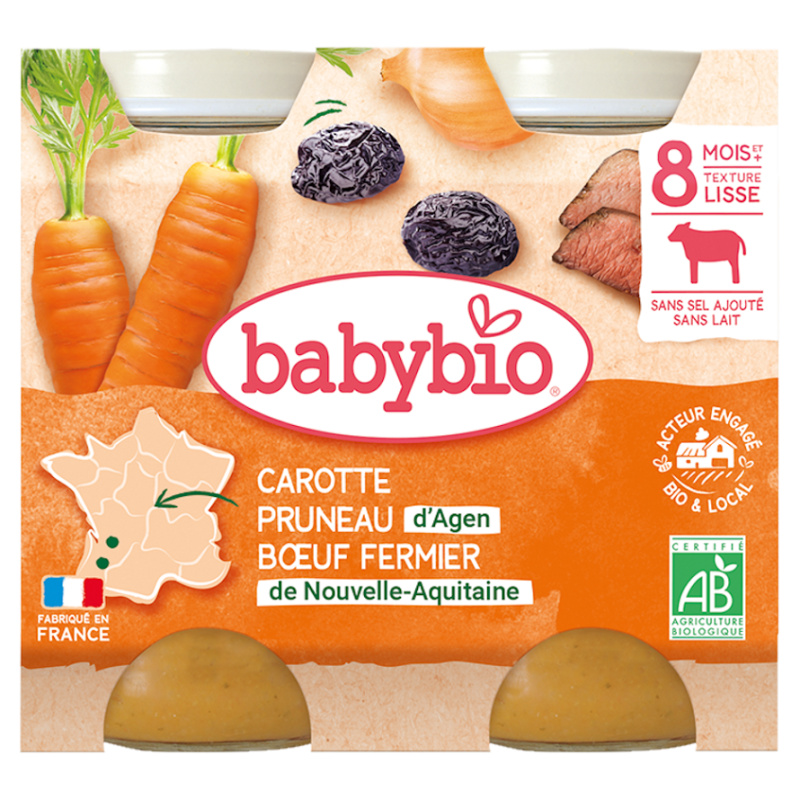 Babybio BIO Mrkev a sušené švestky s hovězím masem (2×200g)