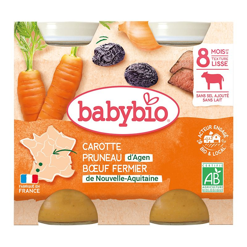 Babybio BIO Mrkev a sušené švestky s hovězím masem (2×200g)