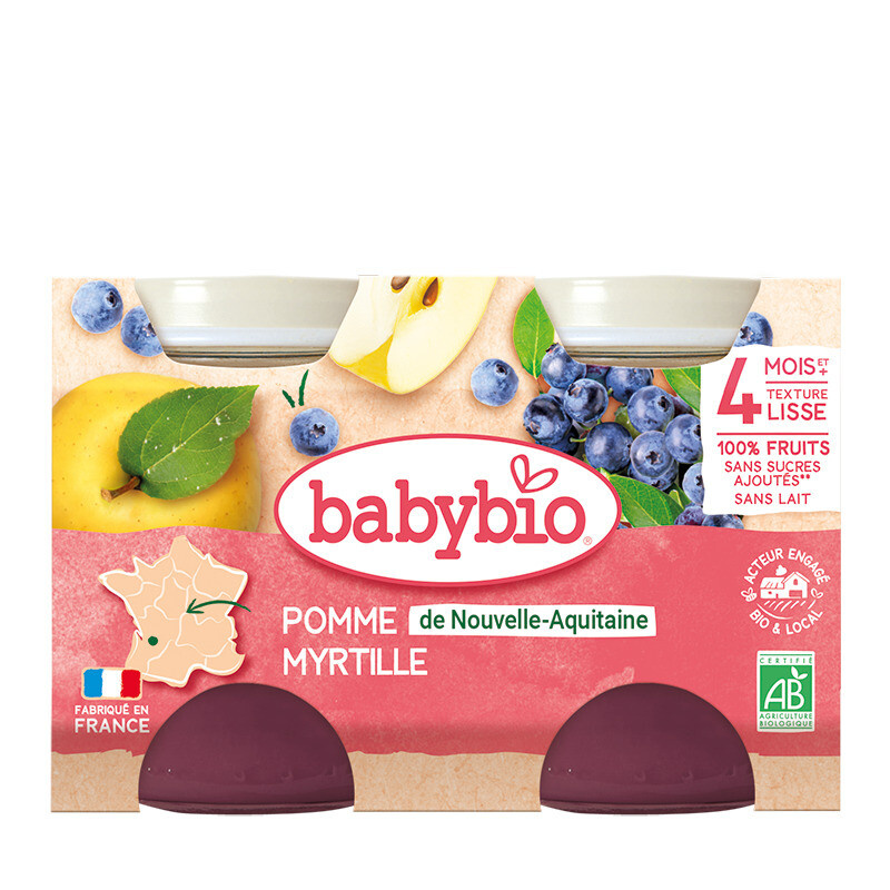 BABYBIO Jablko a borůvky 2x130 g