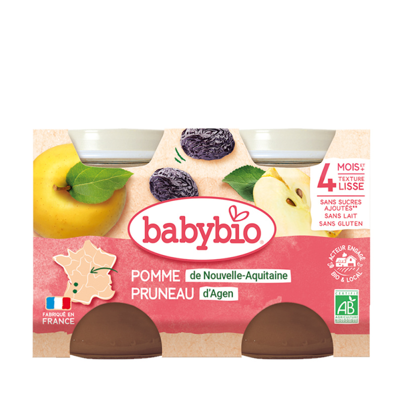 BABYBIO Jablko se sušenou švestkou 2x130 g