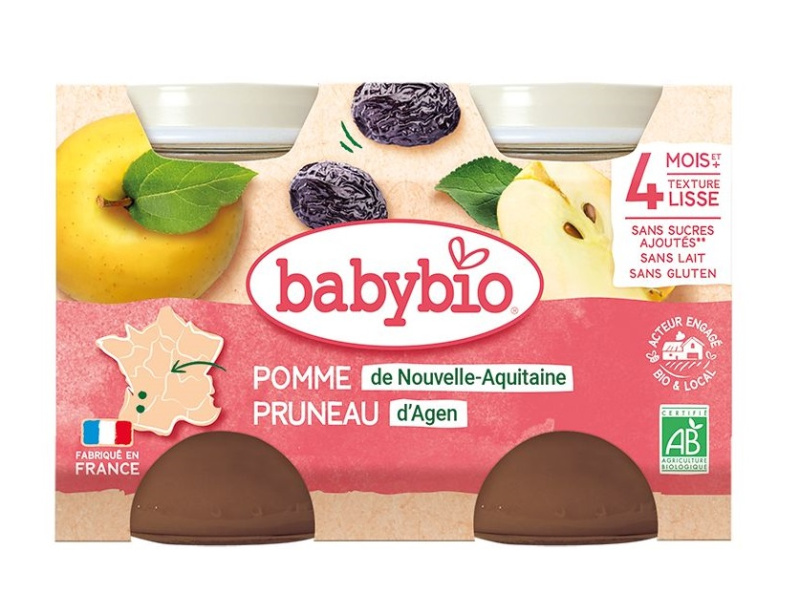 BABYBIO Jablko se sušenou švestkou 2x130 g