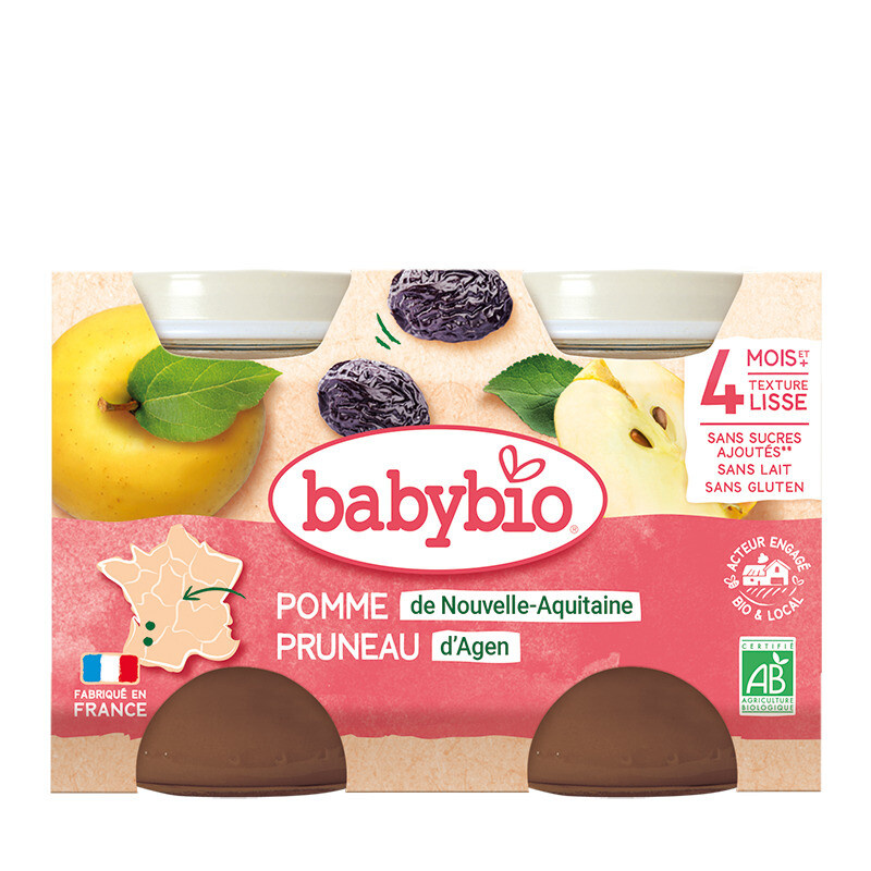 BABYBIO Jablko se sušenou švestkou 2x130 g