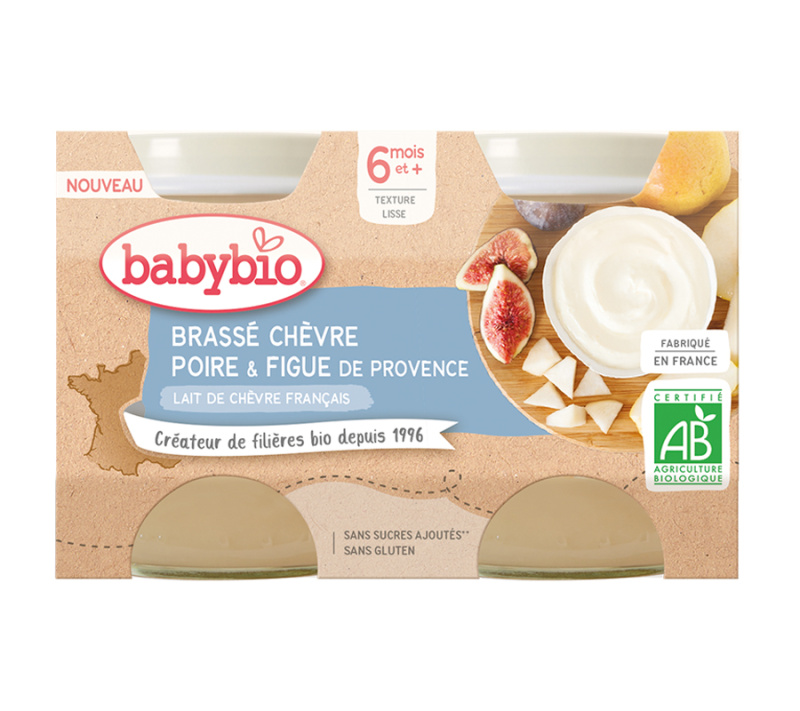 BABYBIO Brassé  z kozího mléka hruška fík 2x130 g