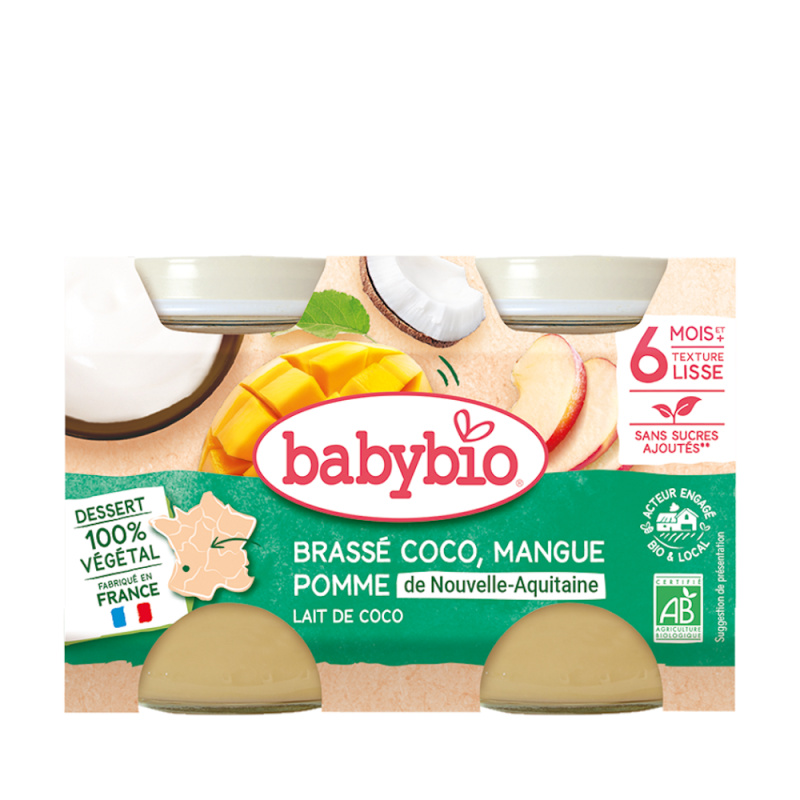 BABYBIO Brassé z kokosového mléka mango jablko 2x130 g