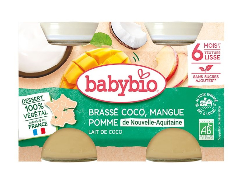 BABYBIO Brassé z kokosového mléka mango jablko 2x130 g