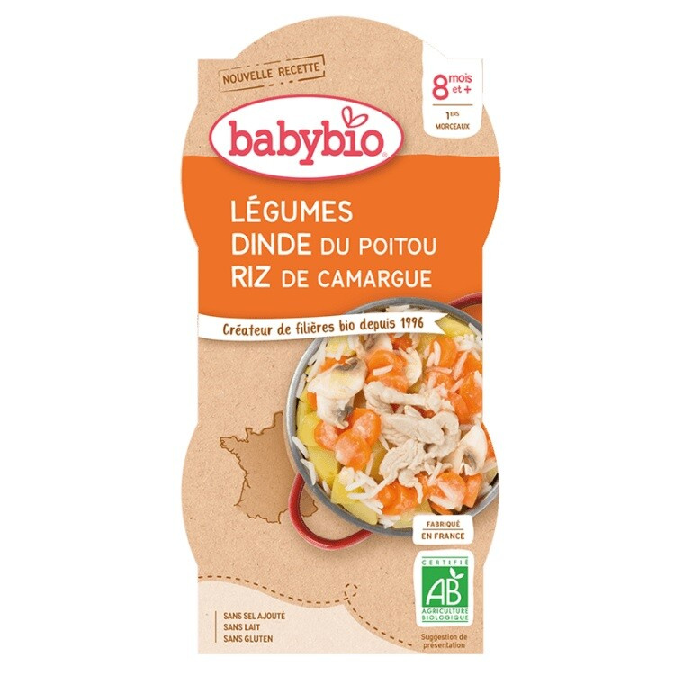 BABYBIO Zelenina s krůtím masem a rýží 2x200 g