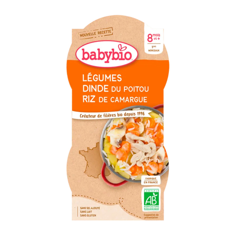BABYBIO Zelenina s krůtím masem a rýží 2x200 g