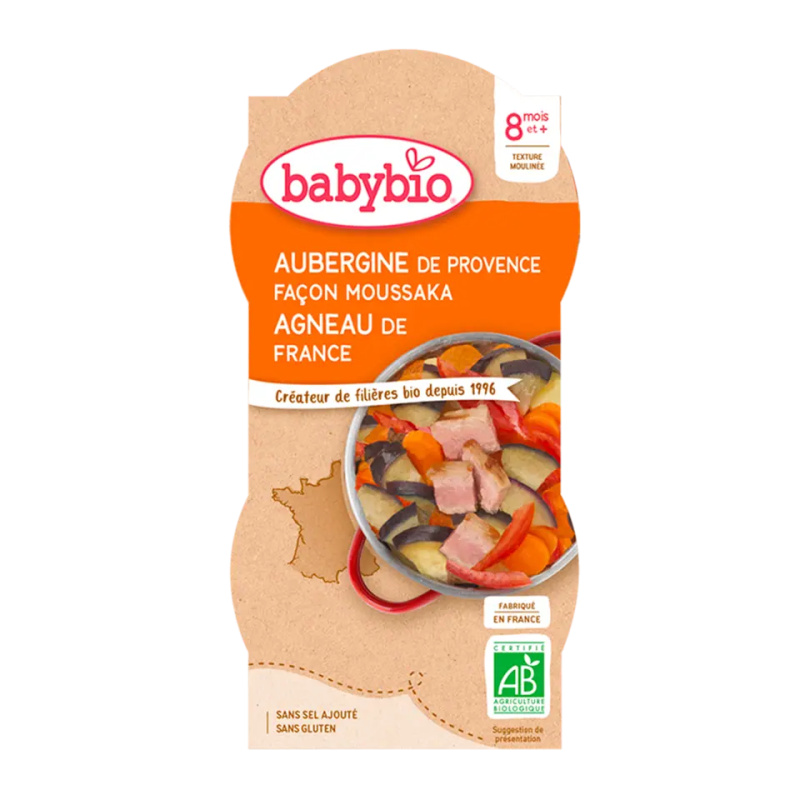BABYBIO Lilek na způsob musaky s jehněčím masem 2x200 g