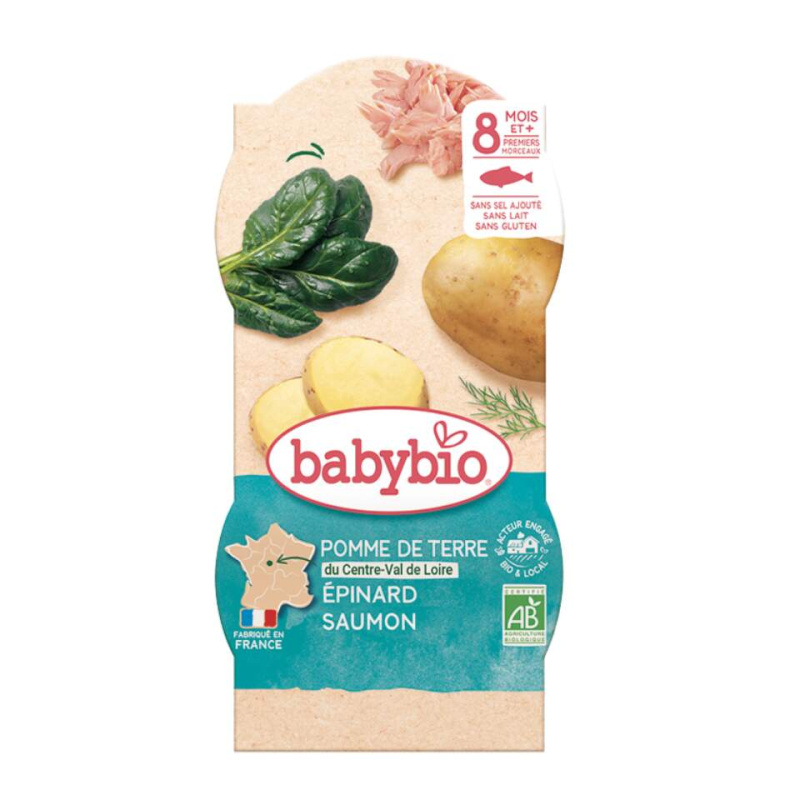 BABYBIO Brambory se špenátem, lososem a rýží 2x200 g