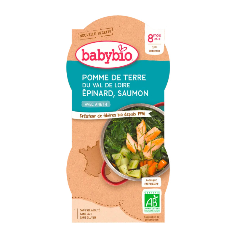 BABYBIO Brambory se špenátem, lososem a rýží 2x200 g