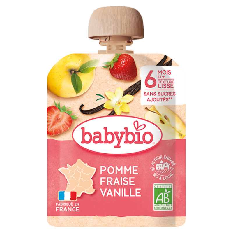 BABYBIO kapsička jablko jahoda vanilka 6m+ 90 g