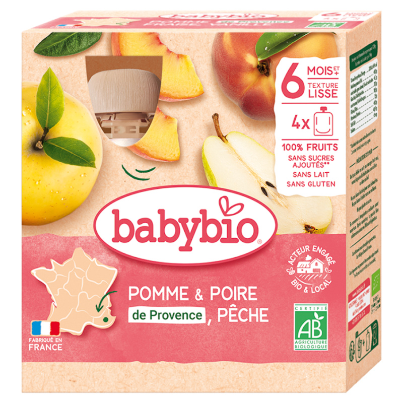 Babybio BIO Jablko s hruškou a broskví (4×90g)
