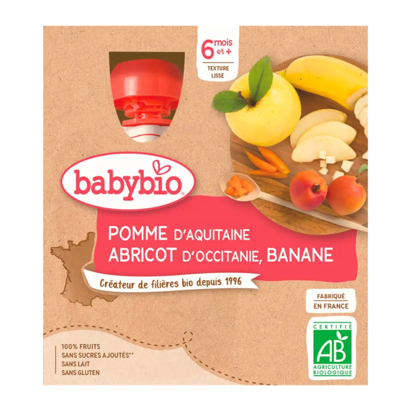 Babybio BIO Jablko meruňka banán (4×90g)
