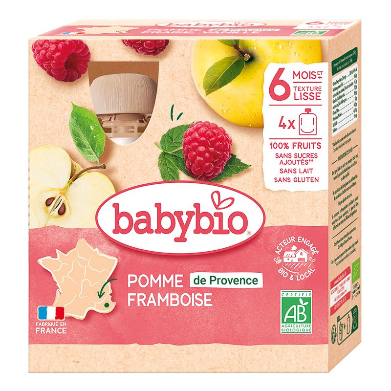 BABYBIO Kapsička jablko malina 6m+ 4 x 90 g