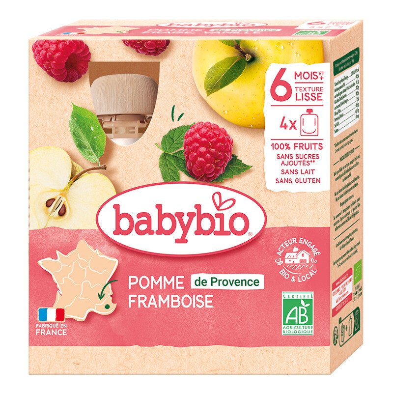 BABYBIO Kapsička jablko malina 6m+ 4 x 90 g