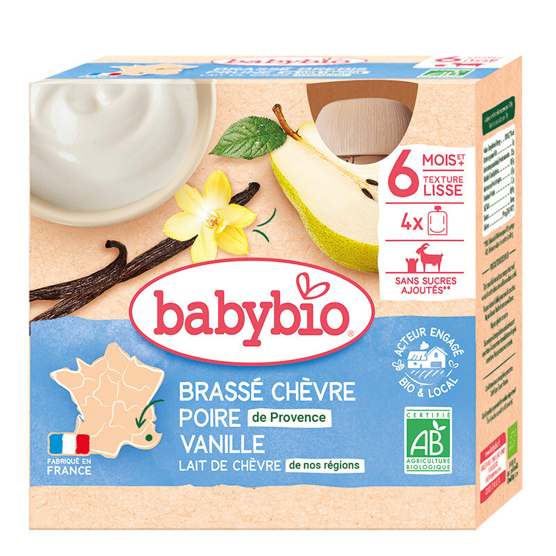 BABYBIO Svačinka z kozího mléka s hruškou a vanilkou 6m+ 4 x 85 g