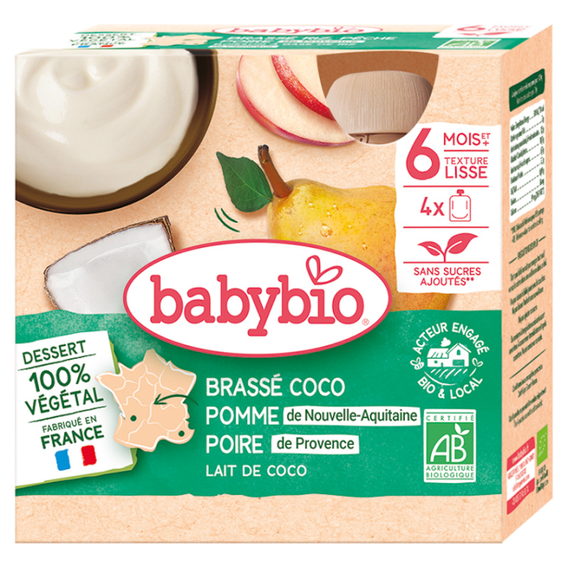 Babybio BIO Svačinka s kokosovým mlékem, jablkem a hruškou (4×85g)