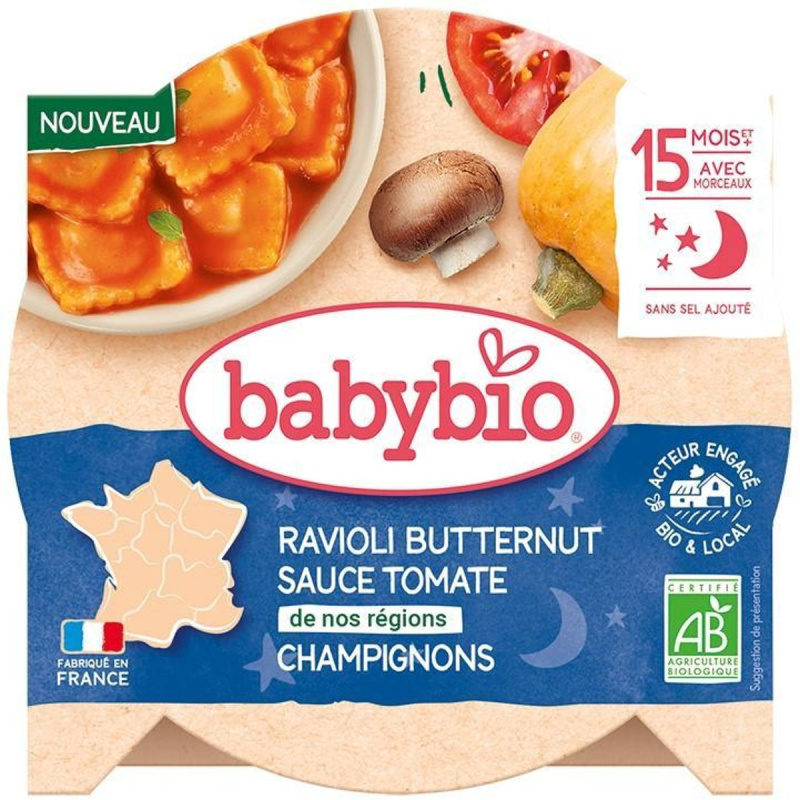 Babybio BIO Ravioli s dýňovou nádivkou, rajčatovým pyré a žampiony