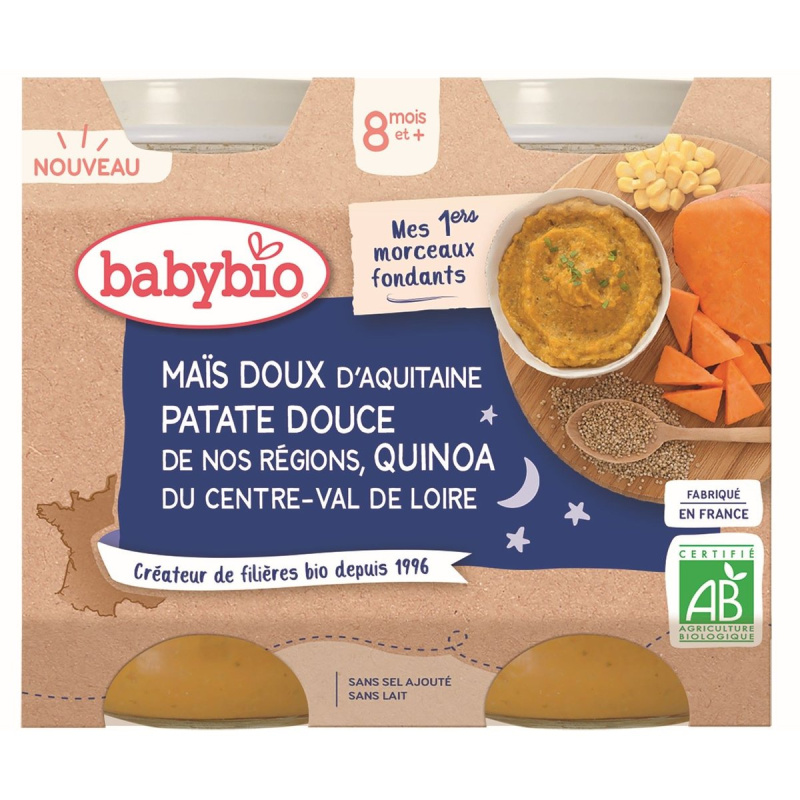 Babybio BIO Večerní menu sladká kukuřice, sladké brambory a quinoa (2×200 g)