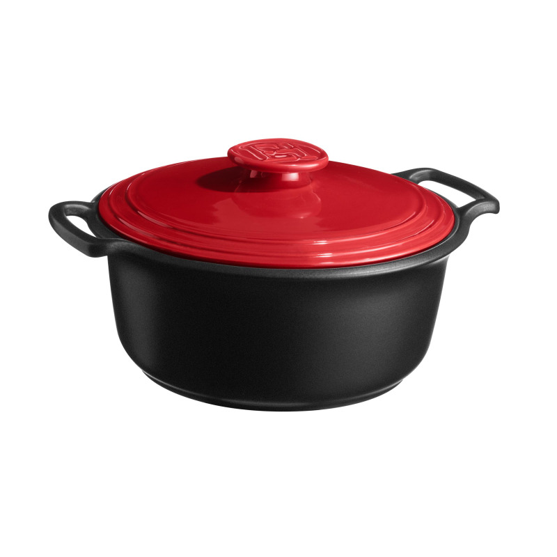 Emile Henry Odlehčený keramický kastrol na indukci s poklicí Sublime+, Ø 26 cm / 5,5 l, červená granátová 344760P