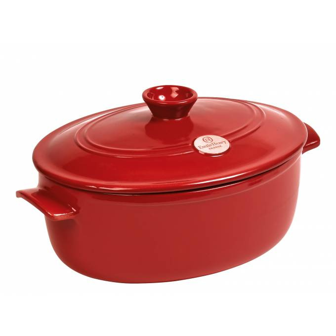 Emile Henry Keramický oválný hrnec s poklicí Flame, 39,5 x 26,5 cm, granátová 344560