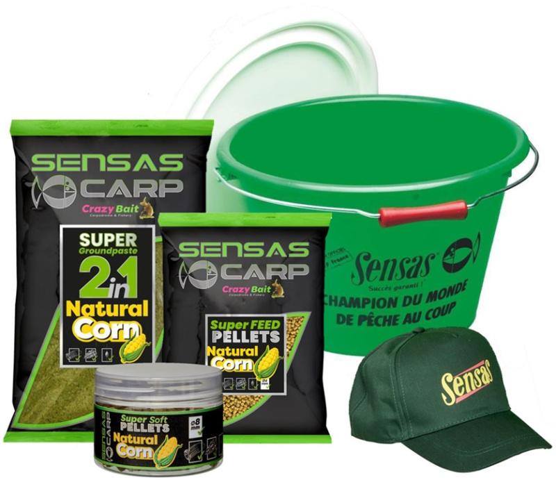 Sensas akční kbelík s krmením carp paste pellets corn