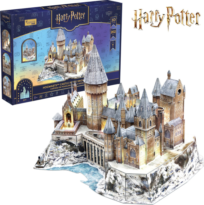 Svítící 3D puzzle CubicFun  Harry Potter: Zasněžený hrad v Bradavicích LED 202 dílků