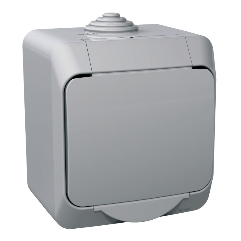 Zásuvka 230 V jednonásobná kompletní Schneider Cedar Plus IP 44 šedá