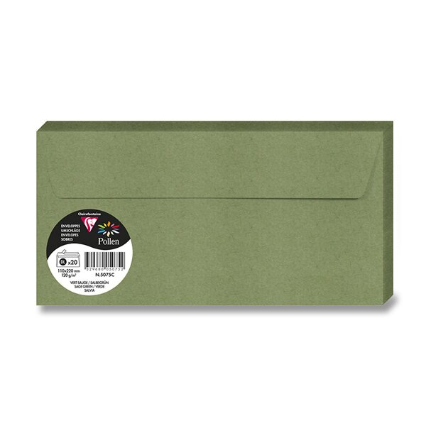 Barevná obálka Clairefontaine DL, samolepicí, 20 ks tm. zelená, DL Clairefontaine