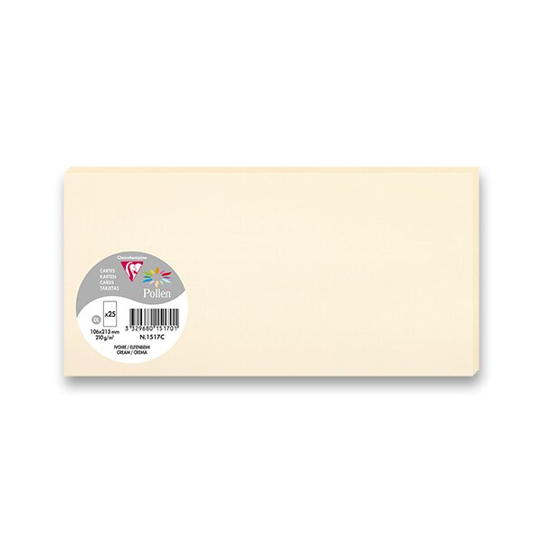 Barevná dopisní karta Clairefontaine, 106 x 213 mm do DL obálek, 25 ks krémová, DL