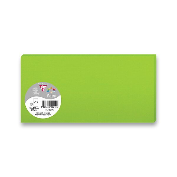 Barevná dopisní karta Clairefontaine, 106 x 213 mm do DL obálek, 25 ks zelená, DL
