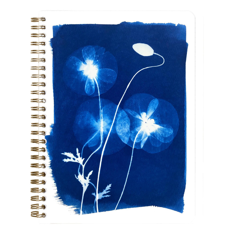 Kroužkový blok Cyanotype, A5, 74 listů, linkovaný - květy máku