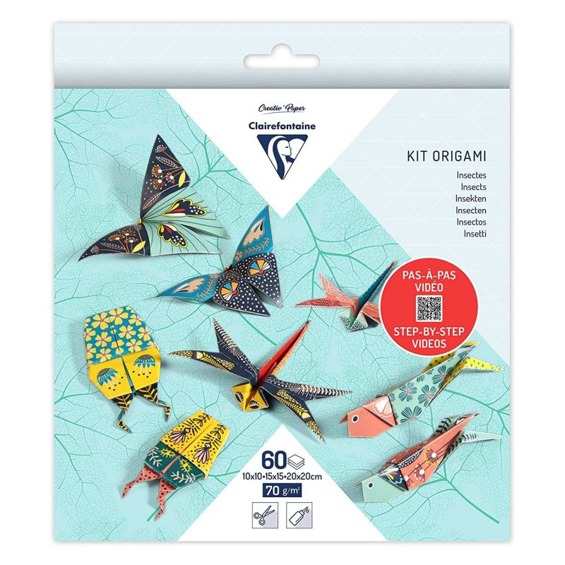 Papíry na origami 10x10cm, 15x15cm a 20x20cm (60ks) hmyz