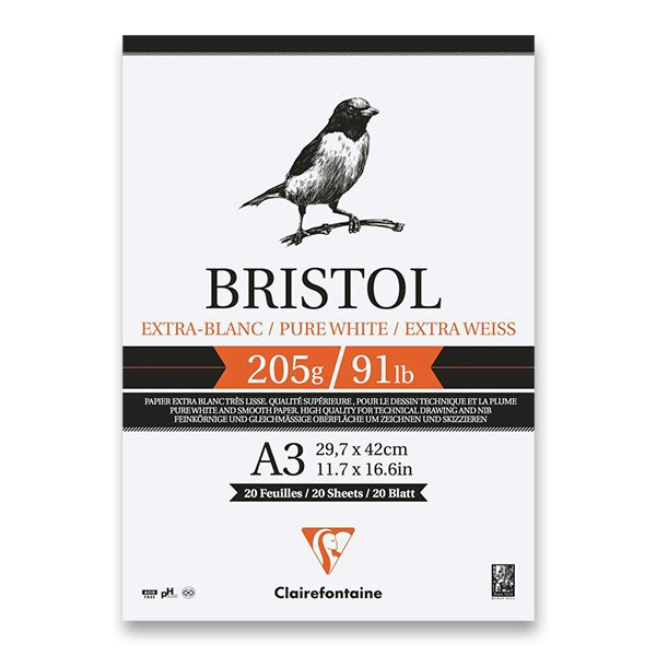 Blok Clairefontaine Bristol A3, 20 listů, 205 g Clairefontaine