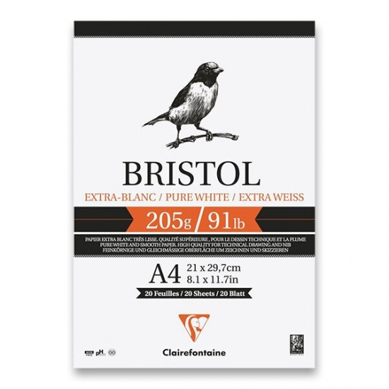 Blok Clairefontaine Bristol A4, 20 listů, 205 g Clairefontaine