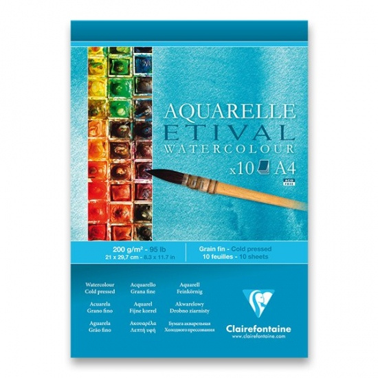 Akvarelový blok Clairefontaine Etival Study Cold Pressed A4, 10 listů, 200 g Clairefontaine