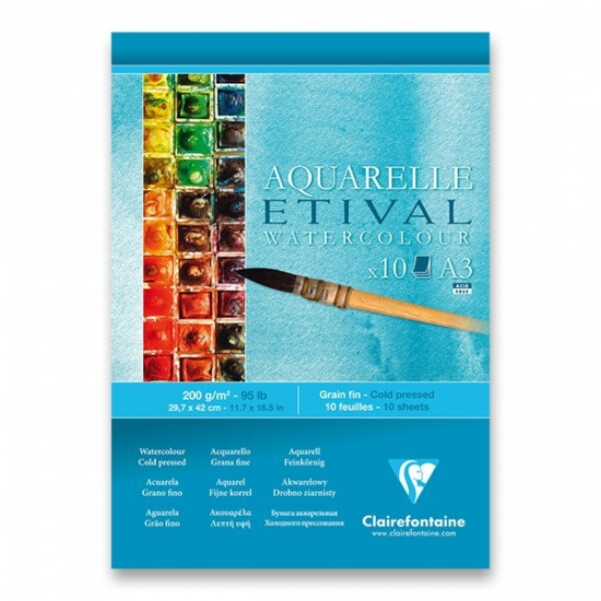 Akvarelový blok Clairefontaine Etival Study Cold Pressed A3, 10 listů, 200 g Clairefontaine