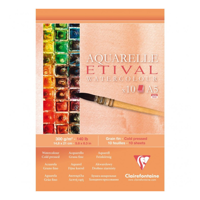 Akvarelový blok Clairefontaine Etival Cold Pressed - A5, 10 listů, 300 g Clairefontaine