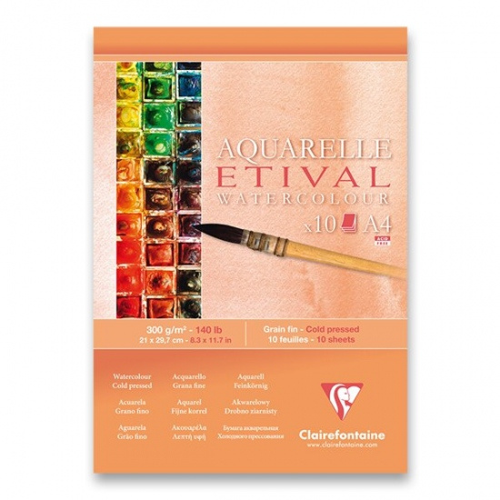 Akvarelový blok Clairefontaine Etival Study Cold Pressed A4, 10 listů, 300 g Clairefontaine
