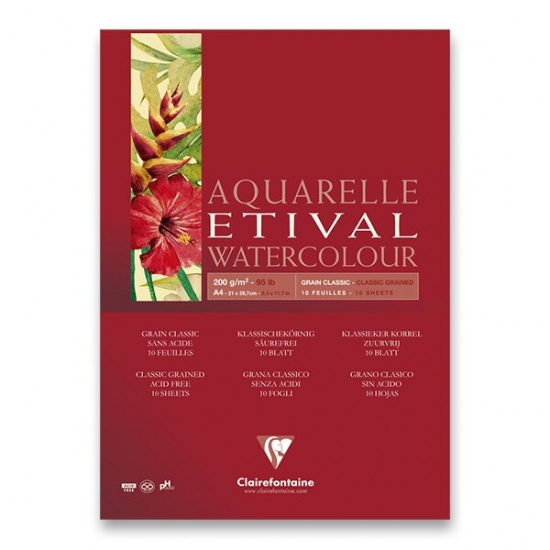 Akvarelový blok Clairefontaine Etival Classic Grain A4, 10 listů, 200 g Clairefontaine