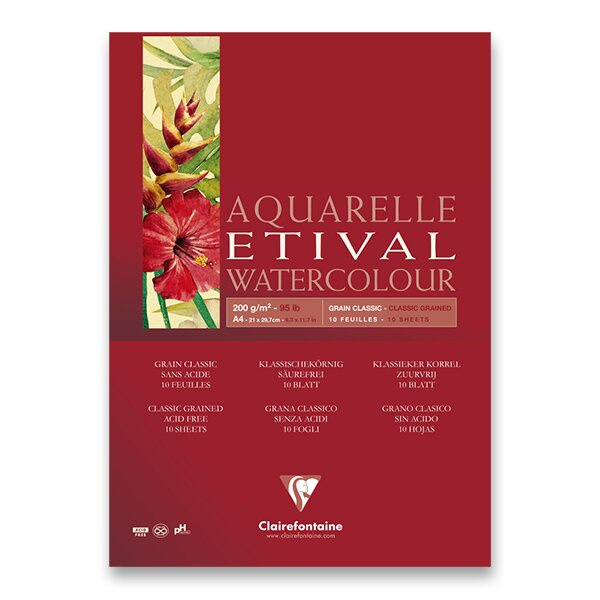 Akvarelový blok Clairefontaine Etival Classic Grain A4, 10 listů, 200 g Clairefontaine