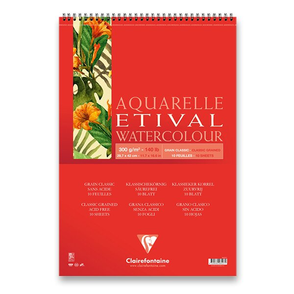 Akvarelový kroužkový blok Clairefontaine Etival Classic Grain A3,10 listů, 300g Clairefontaine