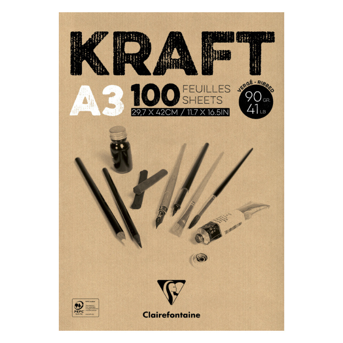 Blok Clairefontaine Brown Kraft A3, 100 listů, 90 g Clairefontaine